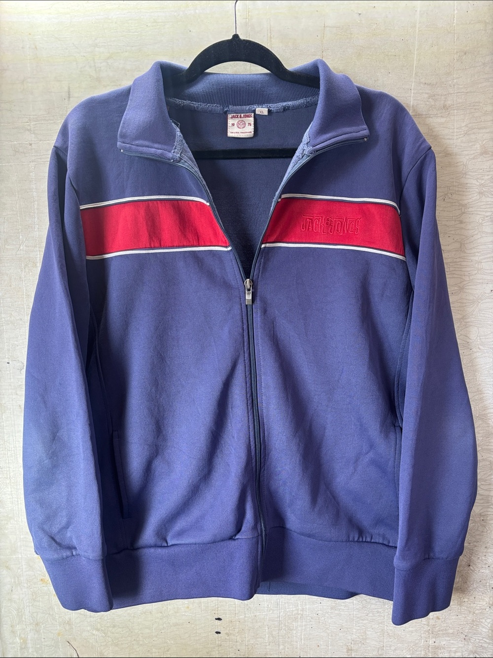 Jack and Jones Navy Blue Zip Jacket with Red Chest Stripe